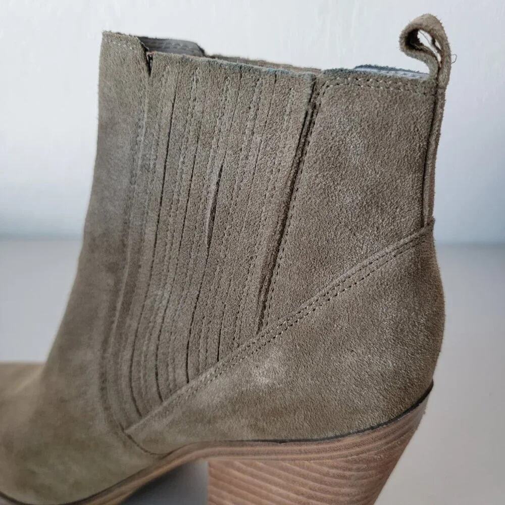 Marc Fisher Suede Marela Ankle Boots Womens 9 Tan Almond Toe Pull On - Picture 6 of 9
